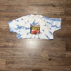 Blue Tye Due Spam Graohic Crop Top